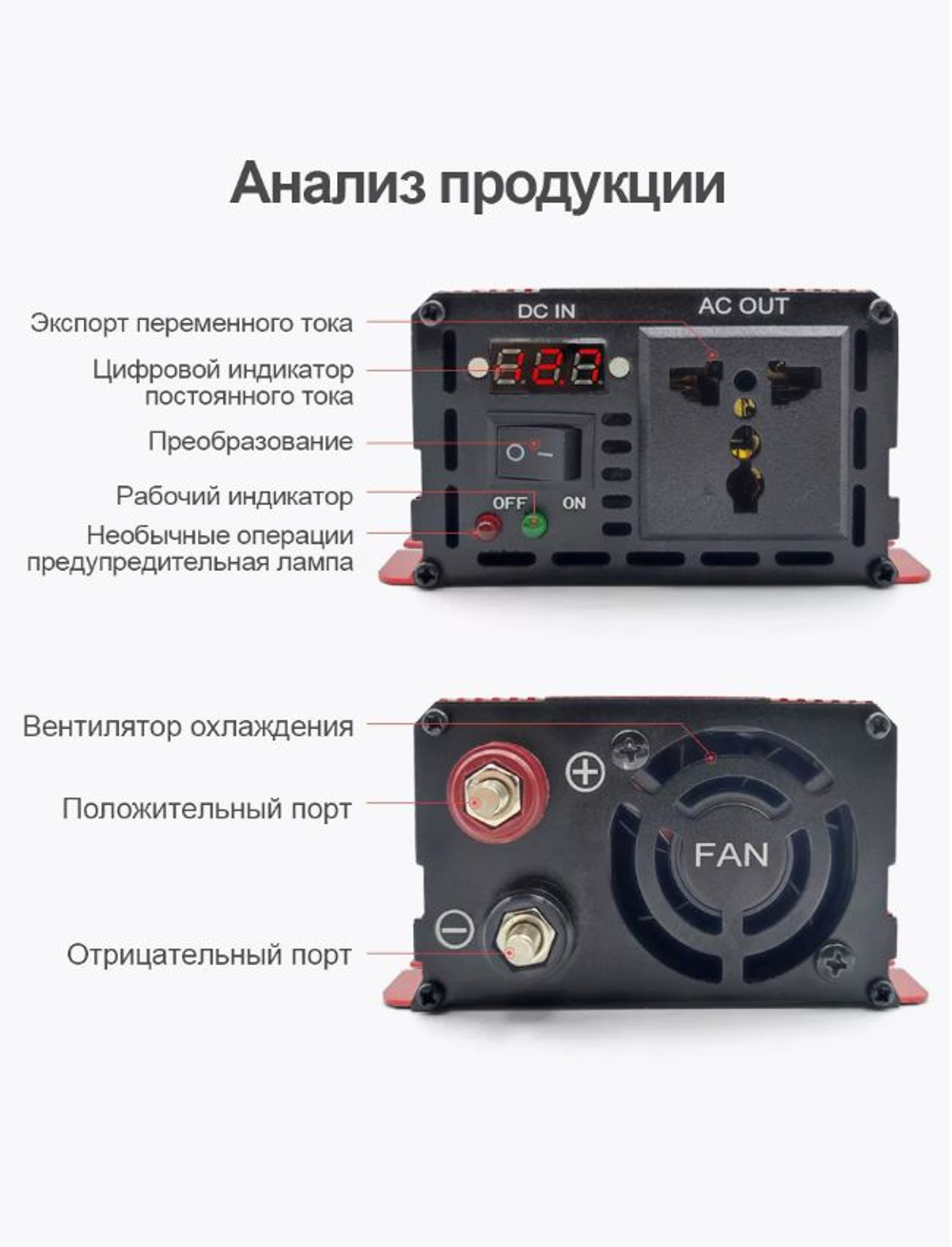Инвертор 24V-220V 3000W красный универ RDDSPON