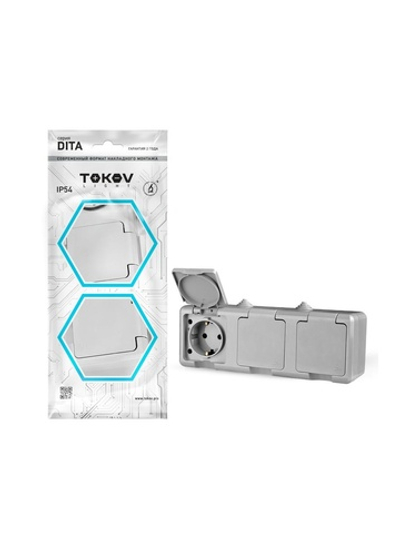 Розетка 3-м ОП Dita 16А IP54 250В с заземл. с сер. крышкой сер. TOKOV ELECTRIC TKL-DT-R3Z-C06-IP54
