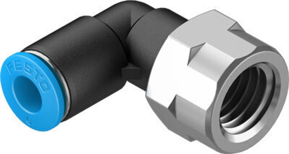 QSLF-1/4-6-B Угловой штуцер с цанговым зажимом и резьбой QSLF-1/4-6-B Угловой штуцер с цанговым зажимом и резьбой