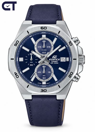 CASIO EFV-640L-2AVUDF EDIFICE мужские наручные часы — хронограф на кожаном ремешке с синим циферблатом