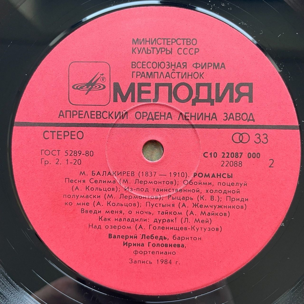 Винтажная виниловая пластинка LP Mily Balakirev Romances Милий Балакирев Романсы (СССР 1985)