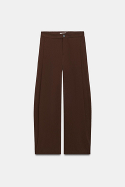 ZARA БРЮКИ BARREL СО СКЛАДКАМИ, КОРИЧНЕВЫЙ