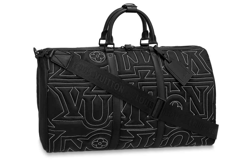 LOUIS VUITTON Keepall Cow Leather Trim Shoulder Bag, Crossbody Bag, Handbag, Travel Bag Men"s Black