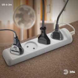 Удлинитель электрический ЭРА UX-4-3m без заземления 4 розетки 3м ШВВП 2x0,75мм2 6А | Электротовары