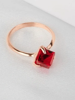 Кольцо Миражи тонкое с красным кристаллом-кубиком Swarovski
