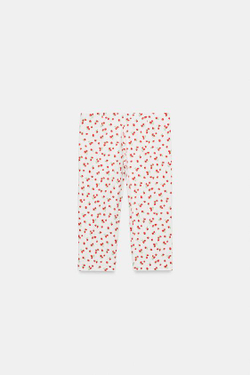 ZARA БРЮКИ КАПРИ С ПРИНТОМ КЛУБНИКИ, БЕЛЫЙ/КРАСНЫЙ