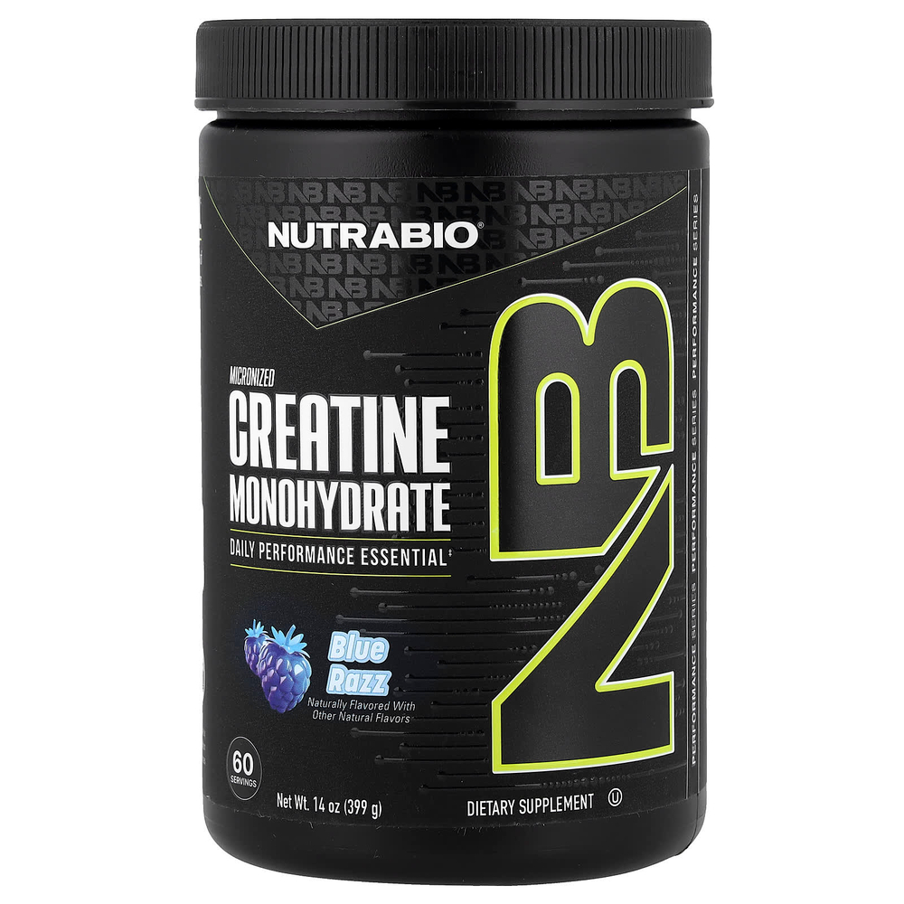 NutraBio, микронизированный моногидрат креатина, со вкусом голубой малины, 399 г (14 унций)