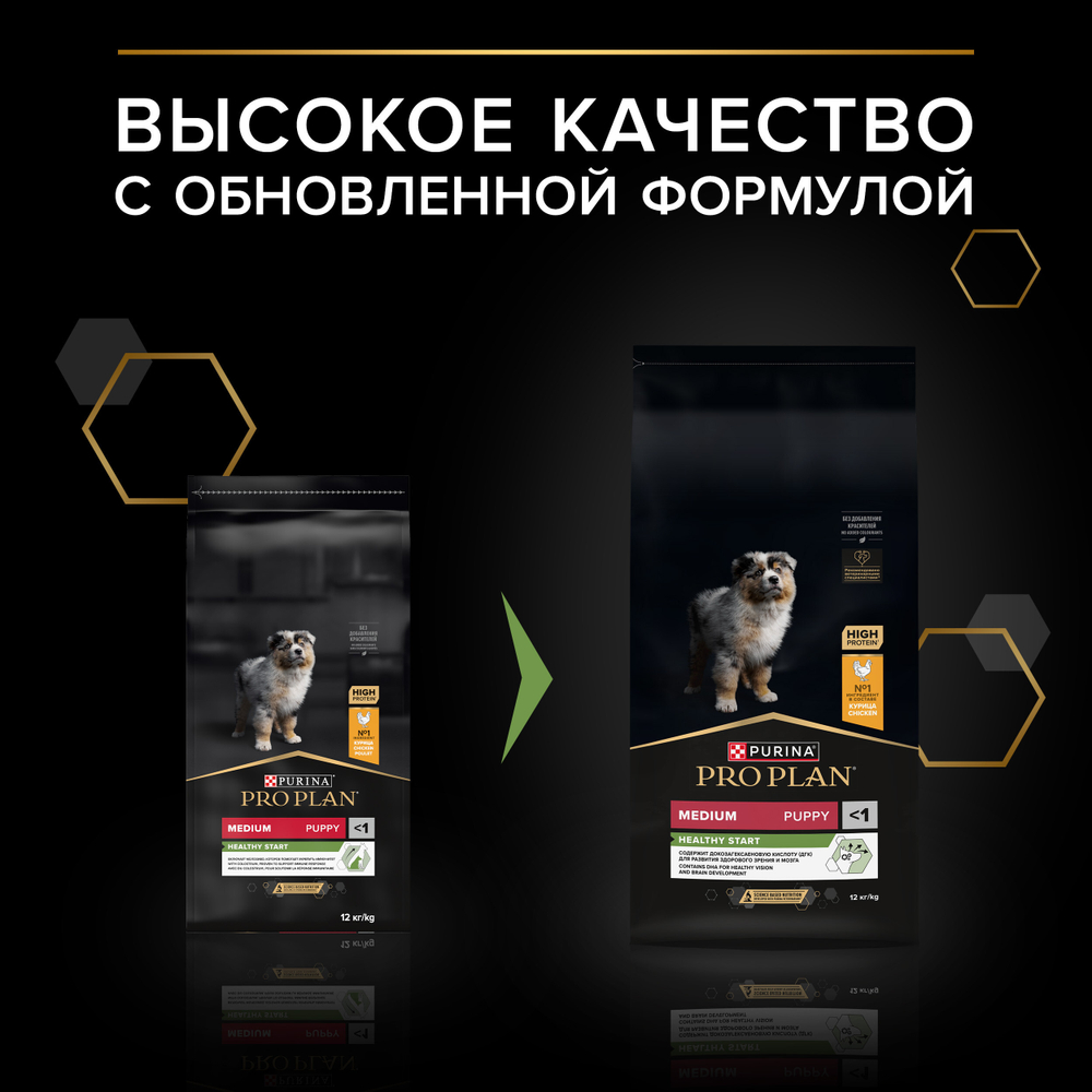 Сухой корм PRO PLAN HEALTHY START для щенков средних пород курица 12 кг