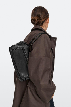 Massimo Dutti Средняя сумка-боулинг из кожи наппа, черный