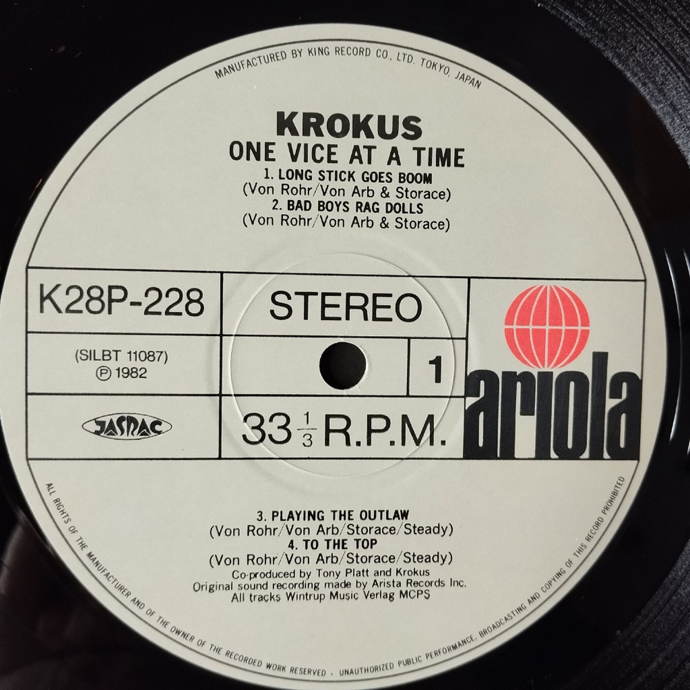 Винтажная виниловая пластинка LP Krokus One Vice At A Time (Japan 1982) (No Obi) Bad Boys Rag Dolls