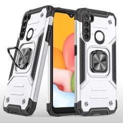 Противоударный чехол для Xiaomi Redmi Note 8 серебро с пластиной для магнитного автодержателя и кольцом подставкой