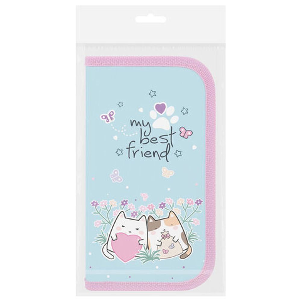 Пенал ПИФАГОР, 2 отделения, ламинированный картон, 19х11 см, "Cat friends", 272247