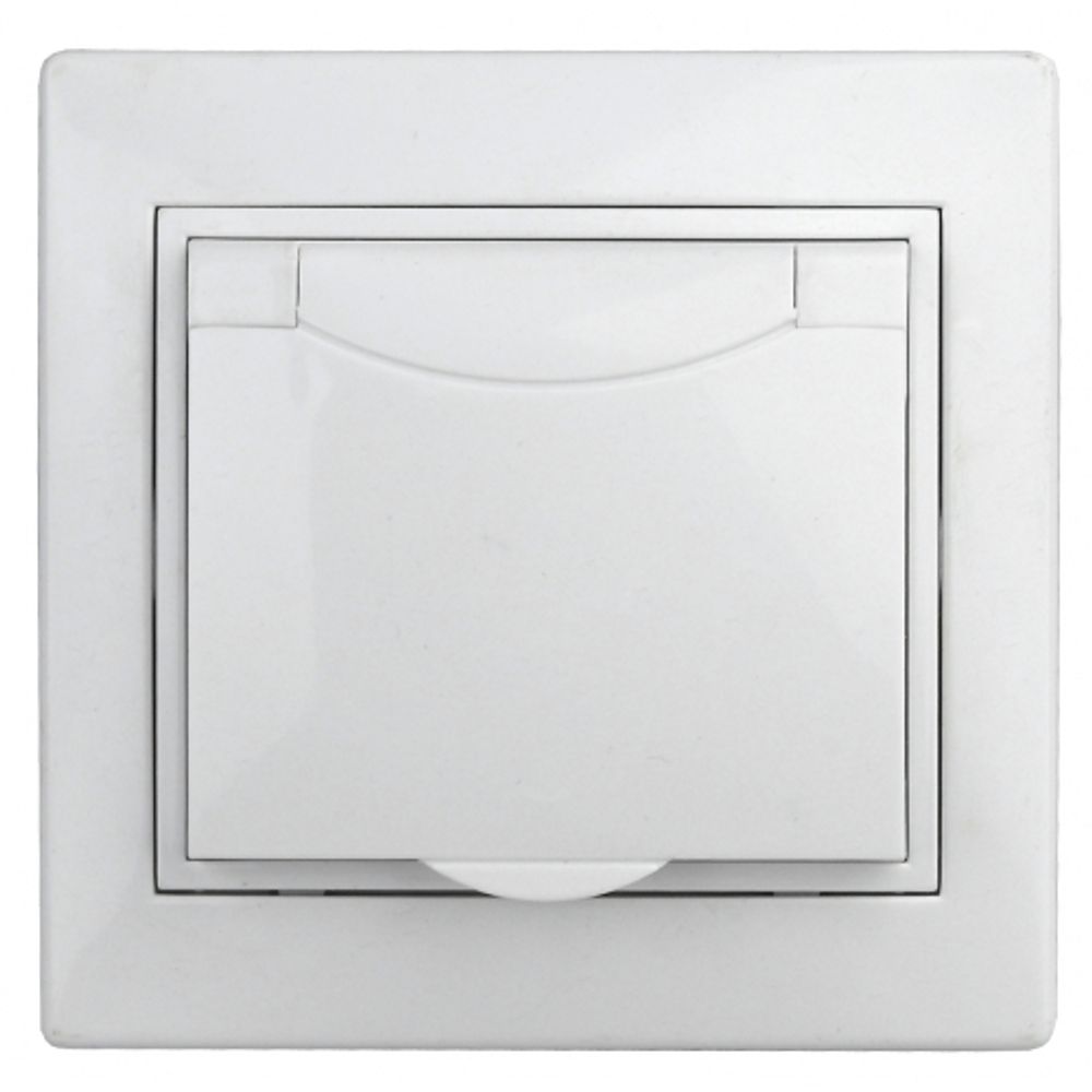 Розетка Intro Plano 1Э-207-01 с заземлением 2P+E Schuko с крышкой шторками, 16А-250В, СУ, без лапок, белый | Intro Plano