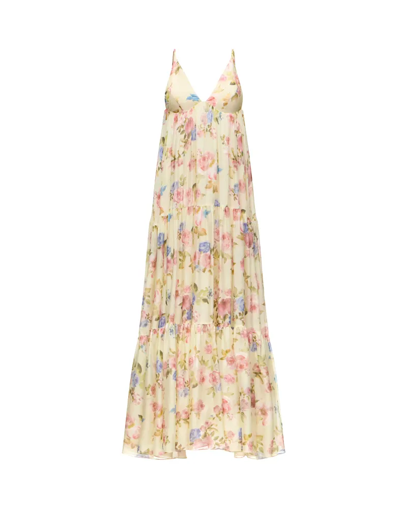 Флёр макси (Fleur maxi), платье макси из бледно-желтого шифона с цветочным принтом