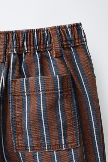 ZARA БРЮКИ ИЗ ТВИЛА В ПОЛОСКУ, КОРИЧНЕВО-СИНИЙ