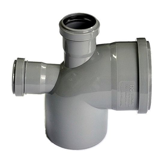 Отвод ПВХ с двумя патрубками(фронт+прямой) Д.110/50 90 гр.