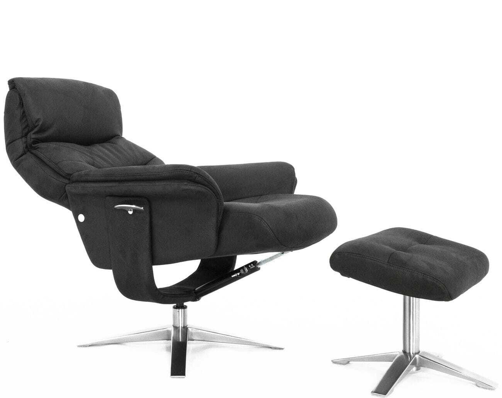 Кресло реклайнер с пуфом для ног Relax BOSS 7826A, искусственный нубук черно-серый (HE482-16)