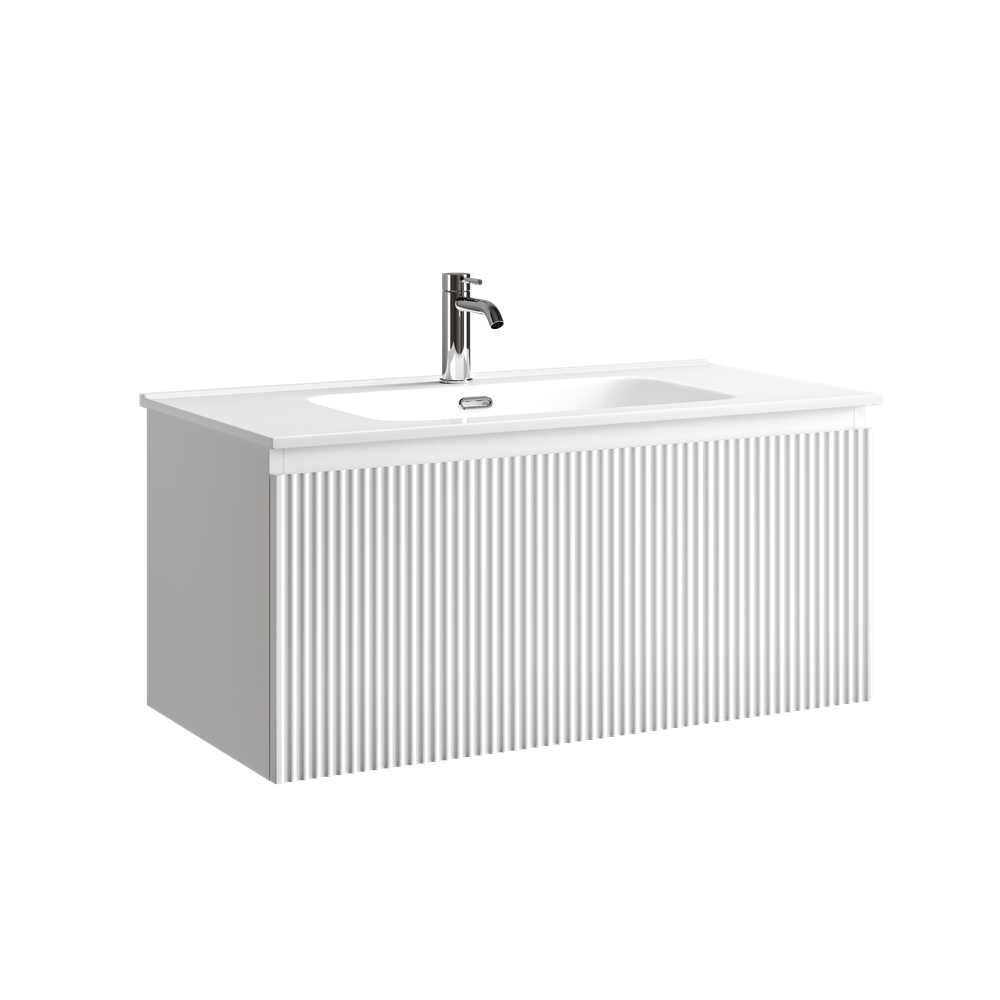 Тумба подвесная SANCOS Сноб Р 1.0 (Snob R 1.0) 890х445х406, c одним ящиком оснащенным доводчиками, Белый матовый (Bianco), арт.SNR1.090W
