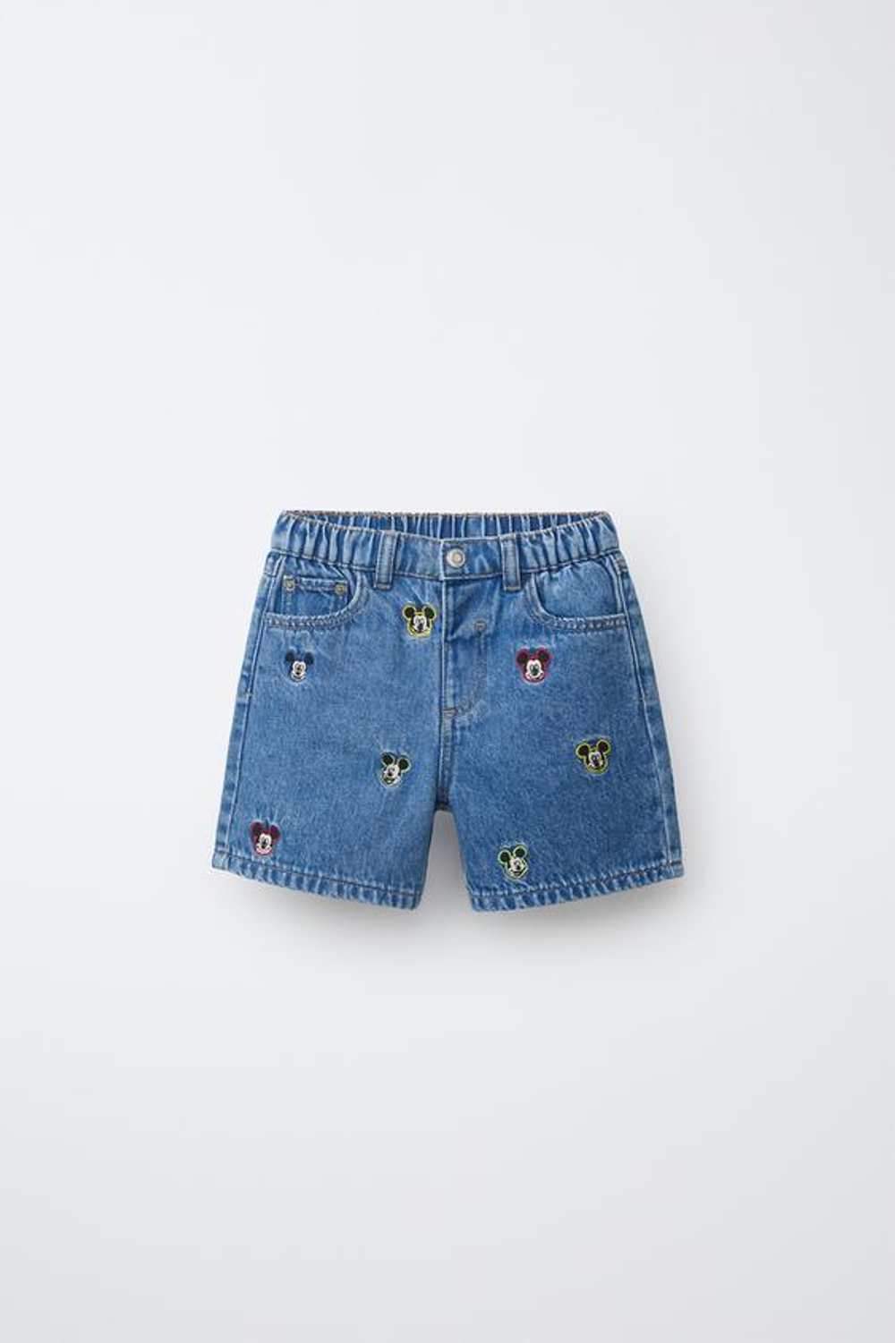 ZARA ДЖИНСОВЫЕ БЕРМУДЫ MICKEY MOUSE © DISNEY, ВЫЦВЕТШИЙ СИНИЙ