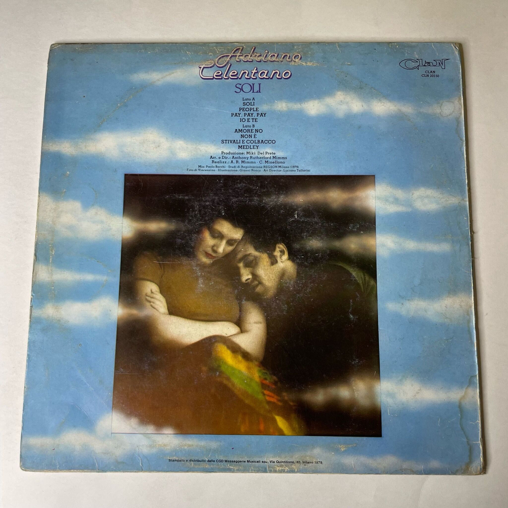 Винтажная виниловая пластинка LP Adriano Celentano Soli (Италия 1979) Плохое Состояние (VG)