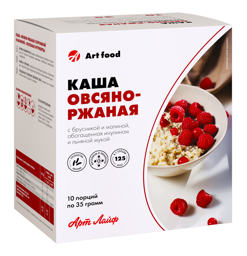 Каша овсяно-ржаная с брусникой и малиной Обогащена инулином и льняной мукой, без сахара