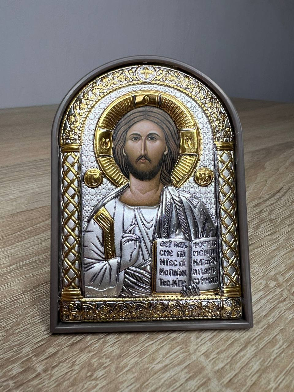 Спаситель, икона арочная, пластик коричневый 80х115
