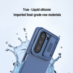 Чехол покрытый синим жидким силиконом от Nillkin для Samsung Galaxy Z Fold 5, серия CamShield Silky Silicone Case (Stand Version) (версия с подставкой)