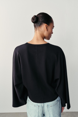 ZARA ХЛОПКОВАЯ ФУТБОЛКА С ШИРОКИМИ РУКАВАМИ, МОРСКОЙ СИНИЙ