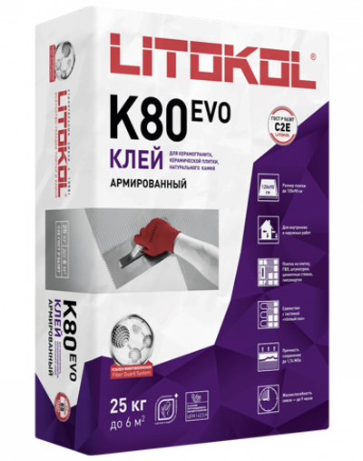 Клей LITOFLEX K80 Цвет: Серый  25 кг, класс С2 E, Litokol