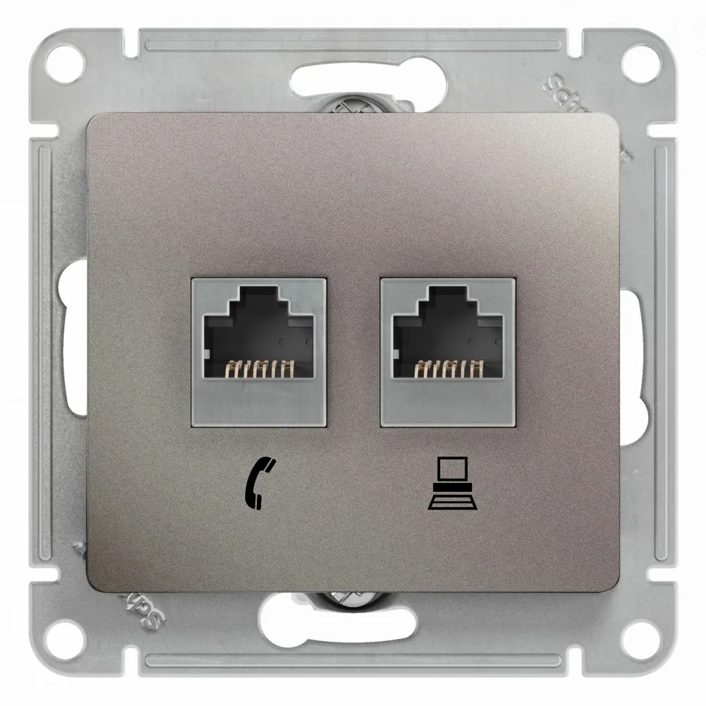 GLOSSA РОЗЕТКА двойная RJ11+RJ45 кат.5e, механизм, ПЛАТИНА