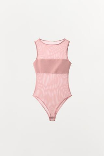 ZARA БОДИ ИЗ КОМБИНИРОВАННОЙ ТКАНИ, ПАСТЕЛЬНО-РОЗОВЫЙ