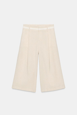 ZARA ДЛИННЫЕ ЛЬНЯНЫЕ ШОРТЫ С КРУЖЕВОМ, ЭКРЮ