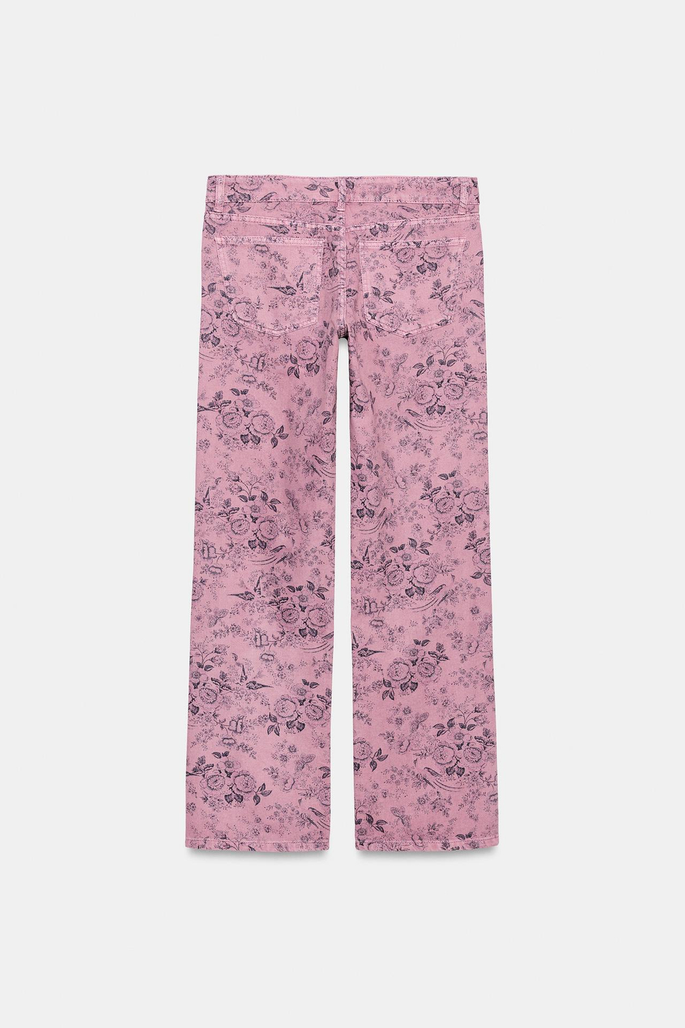 ZARA ДЖИНСЫ TRF WIDE-LEG С НИЗКОЙ ПОСАДКОЙ И ЦВЕТОЧНЫМ ПРИНТОМ, РОЗОВЫЙ