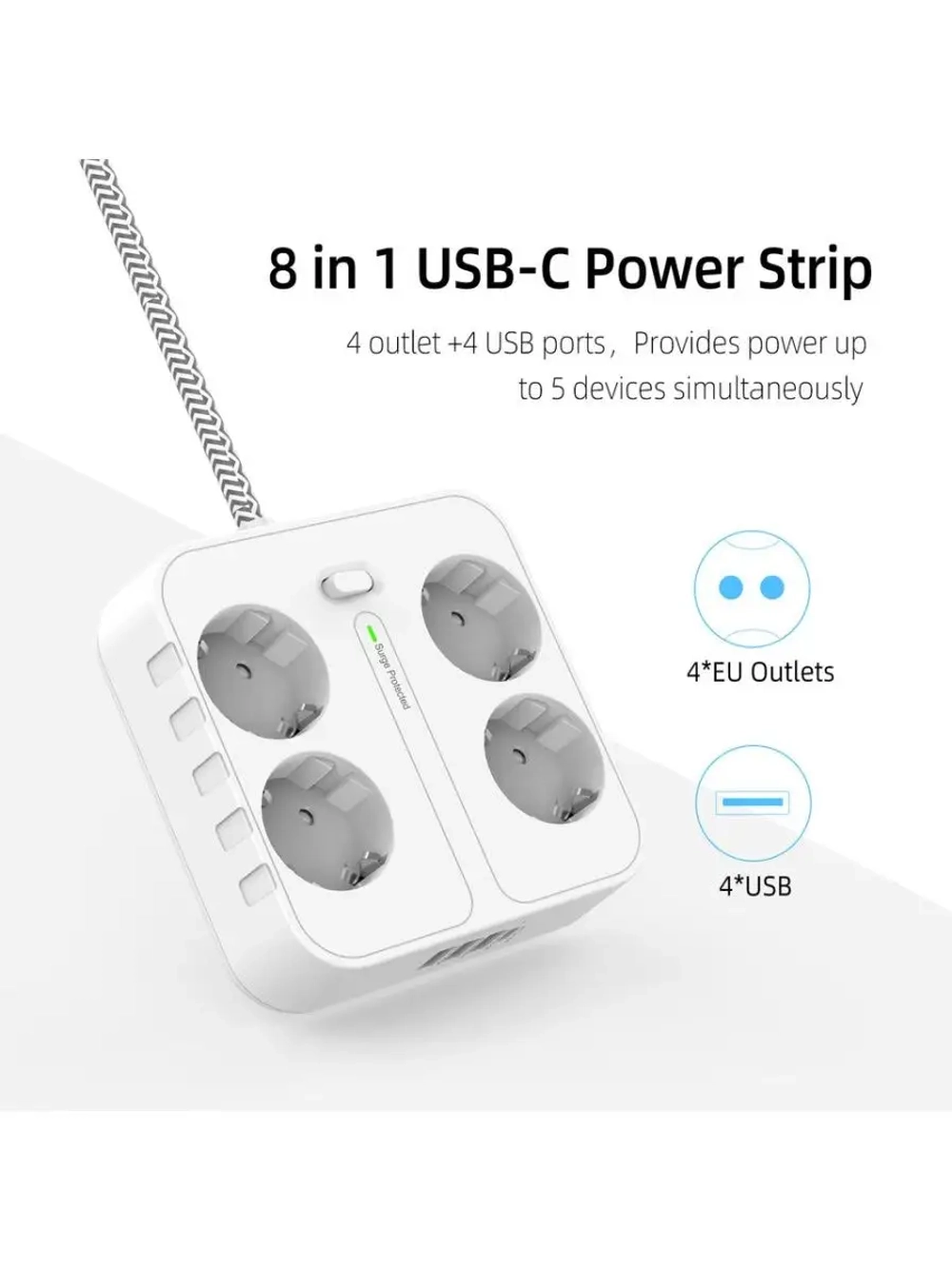 Сетевой фильтр на 4 розетки, 3 USB, 1 TYPE-C