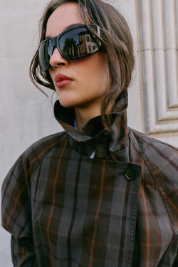 ZARA ТРЕНЧ В КЛЕТКУ С ПОЯСОМ, КОРИЧНЕВО-СИНИЙ