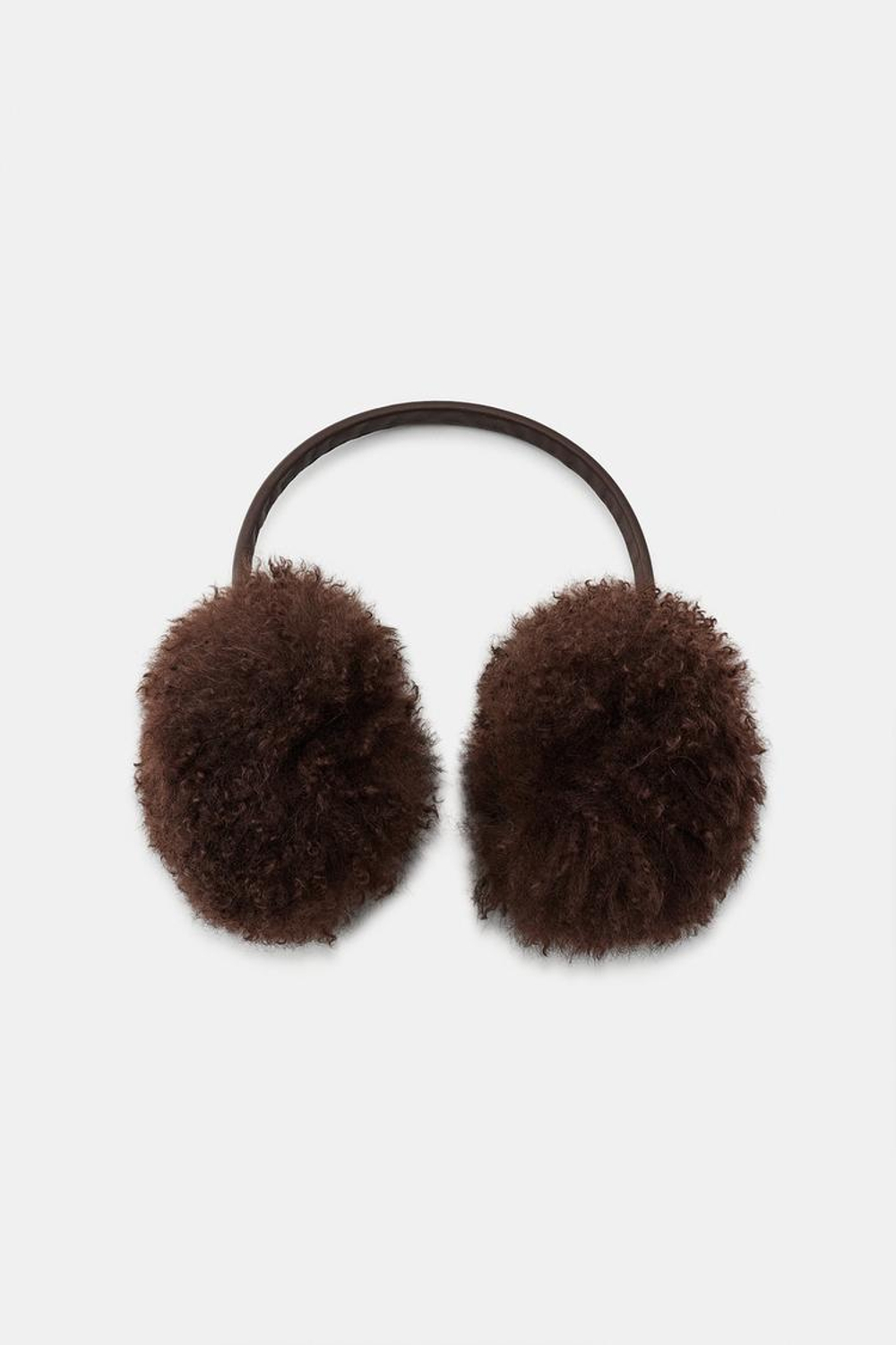 ZARA КОЖАНЫЕ НАУШНИКИ С МЕХОМ, КОРИЧНЕВЫЙ
