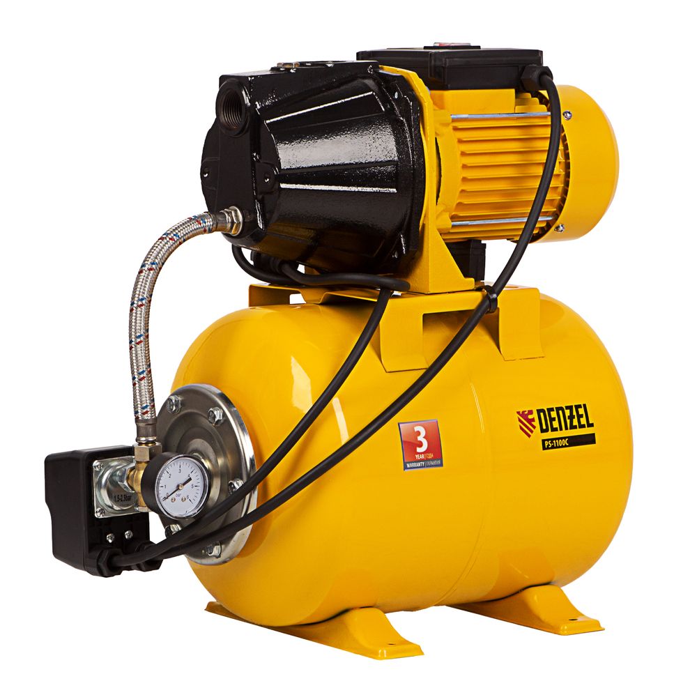 Насосная станция PS-1100С, 1100 Вт, 4500 л/ч, ресивер 24 л, подъем 46 м, чугун Denzel