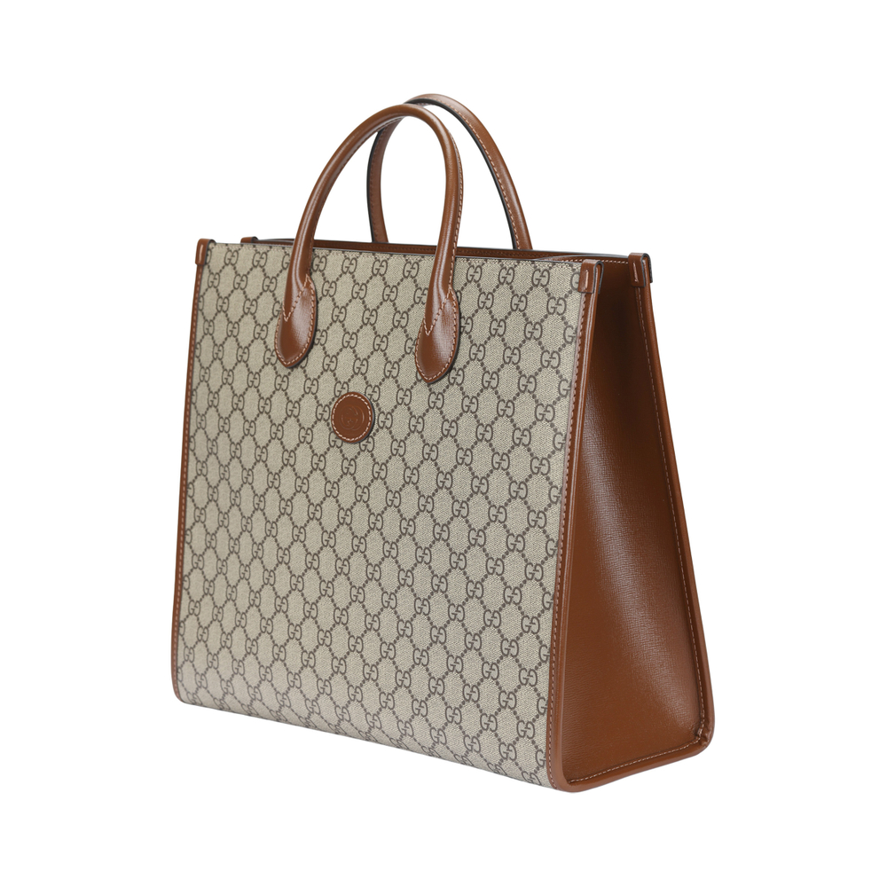 GUCCI Canvas With Leather Tote Bag, Shopping Bag, Shoulder Bag, Crossbody Bag, Handbag Medium Unisex Ebony & Brown