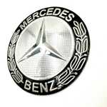 Наклейка Mercedes круглая объемная (эмблема Мерседес, 5х5см). Серебристая с черным