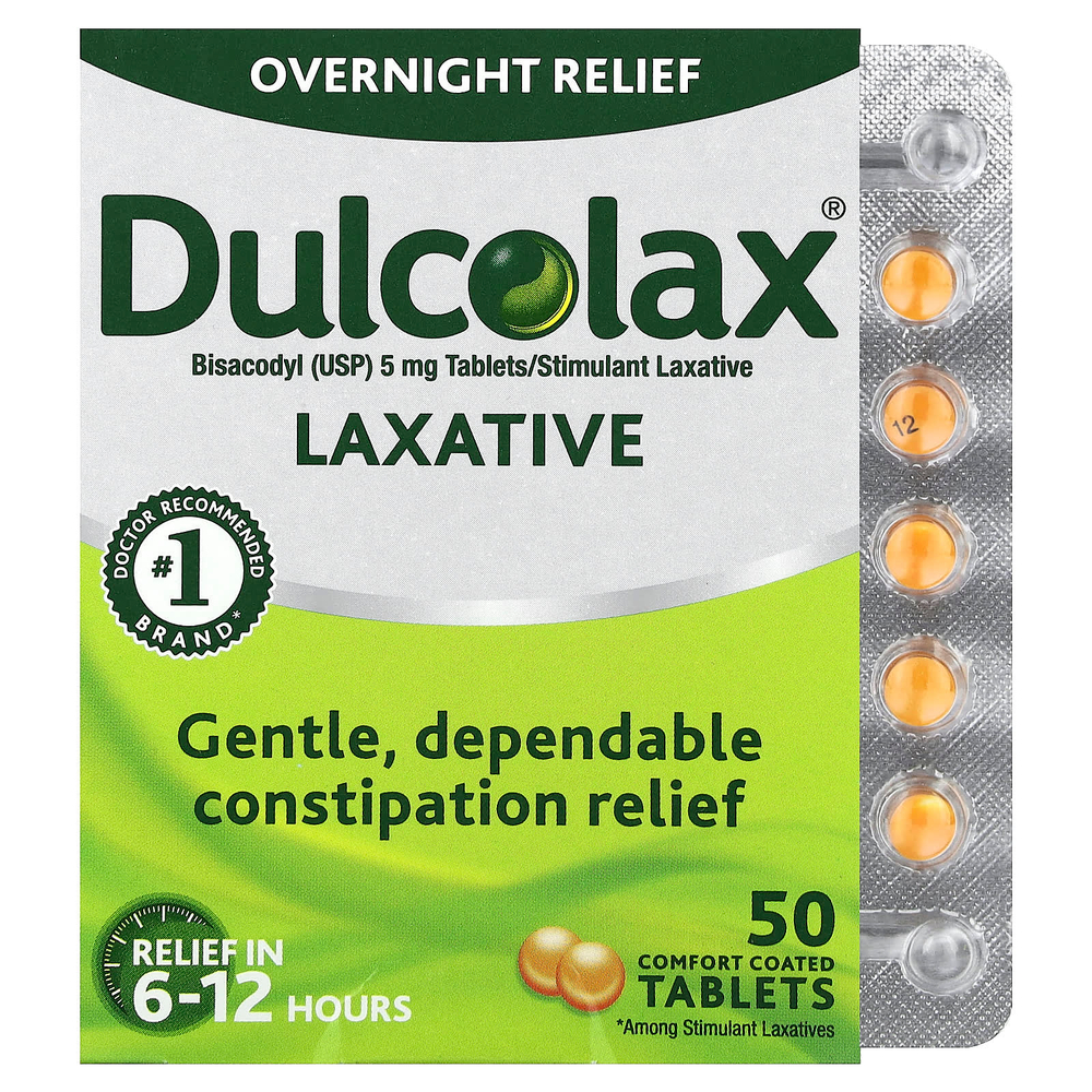 Dulcolax, слабительное средство, 50 успокаивающих таблеток, покрытых оболочкой