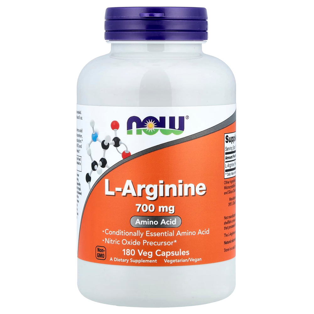 NOW Foods, L-аргинин, 700 мг, 180 растительных капсул