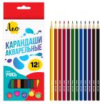 Карандаш акварельный в наборе заточенный 8х12 цв, Лео LNSWP-12
