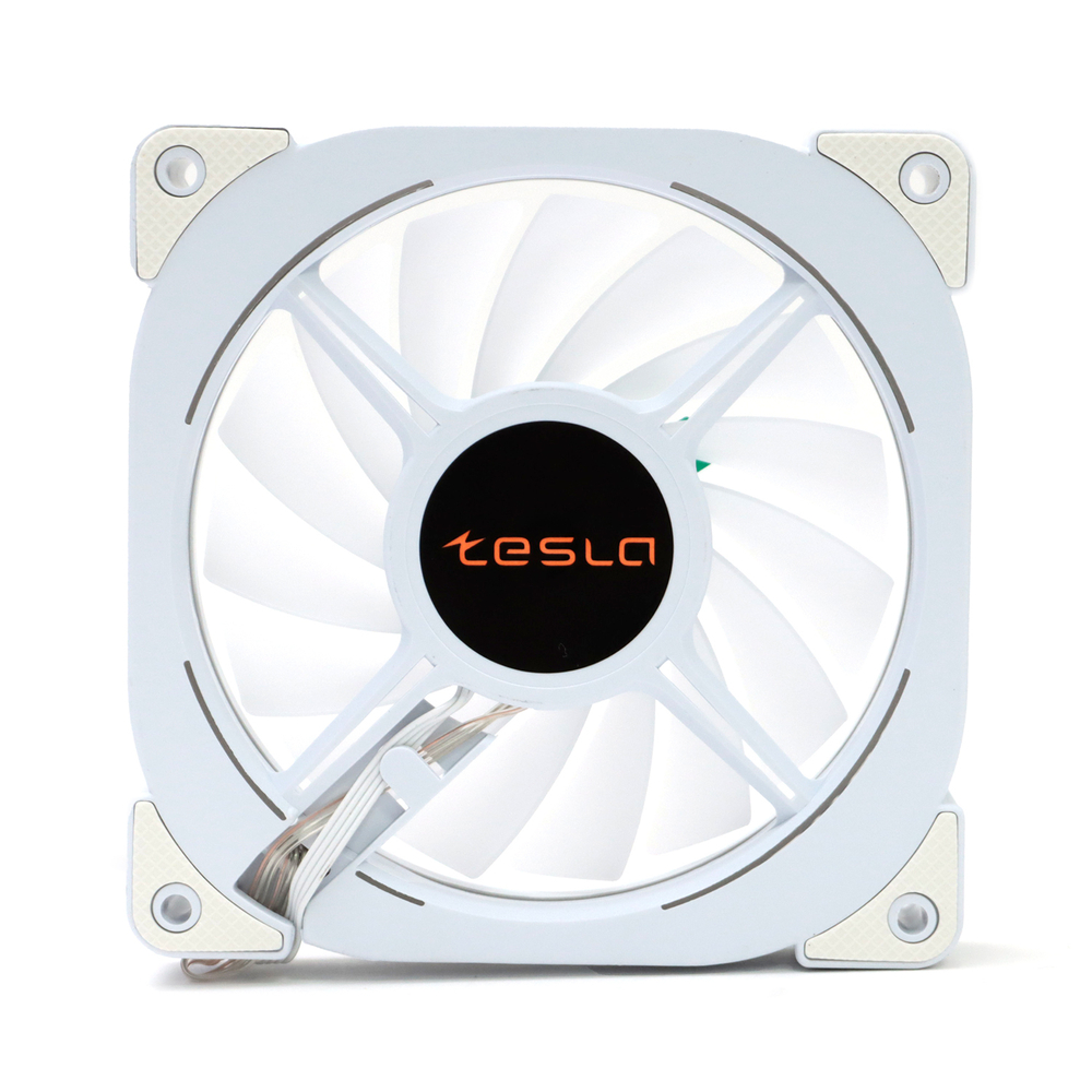 Комплект из 3 вентиляторов ТЕСЛА (TESLA) RGB120-XW3, 120мм, Molex, белый/RGB, 1200rpm, 38CFM, 21дБ, антивибропрокладки, бесконечное зеркало, изменение скорости анимации подсветки (TSL-120-XW3)