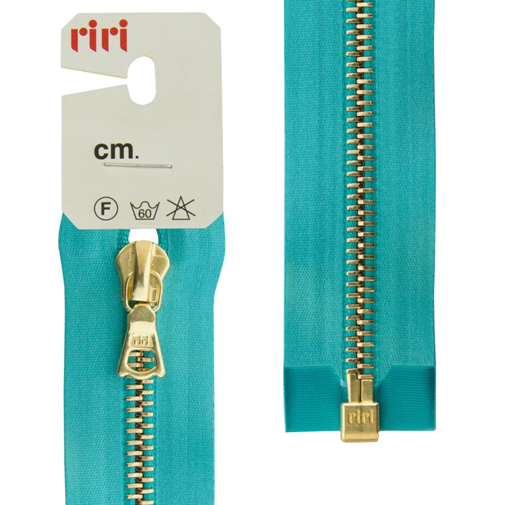 Молния металл RIRI Т6 (6 мм) 1 зам., разъем., 70 см, Gold, атласная тесьма, цв.5859, бирюзовый, 1 шт Молния металл RIRI Т6 (6 мм) 1 зам., разъем., 70 см, Gold, атласная тесьма, цв.5859, бирюзовый, 1 шт