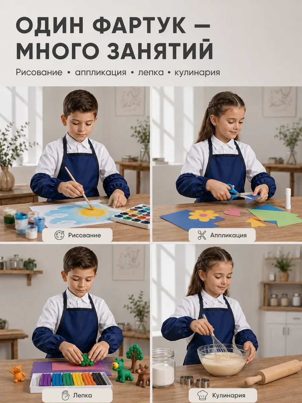 Фартук для детского творчества (темно-синий)