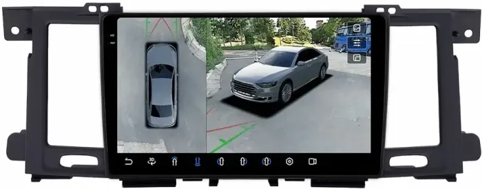 Магнитола для Nissan Patrol Y62, Infiniti QX56/QX80 2010-2017 (поддержка Bose и мониторов, рамка тип 1) - FarCar BX3261M-360+RZ монитор 9.5" 2K QLED на Android 13, Быстрая, CarPlay, 4G SIM-слот, 4 камеры в комплекте