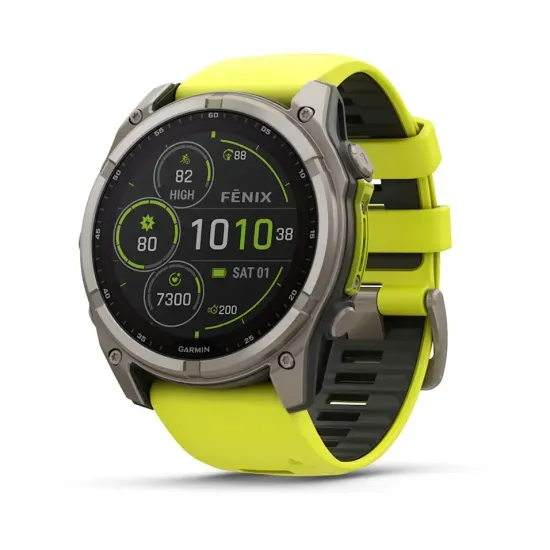 Мультиспортивные GPS часы Garmin Fenix 8X (51 mm) Solar, Sapphire Titanium with Amp Yellow/Graphite Silicone Band 010-02907-21
