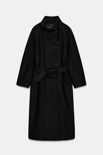 Длинный шерстяной плащ с воротником - ZARA