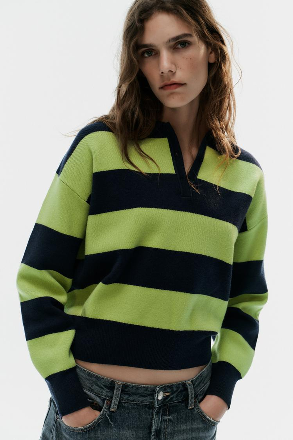 ZARA ТРИКОТАЖНОЕ ПОЛО В ПОЛОСКУ, ПОЛОСКИ
