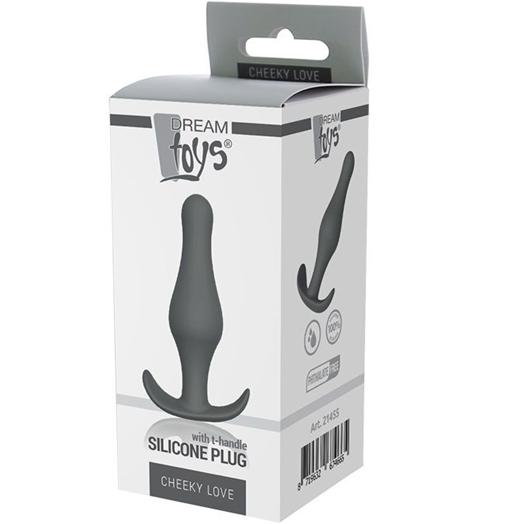 Серая анальная втулка Plug With T-handle - 10,3 см. (Цвет: серый)